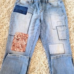 I.N.C. sequin patch boyfriend jeans